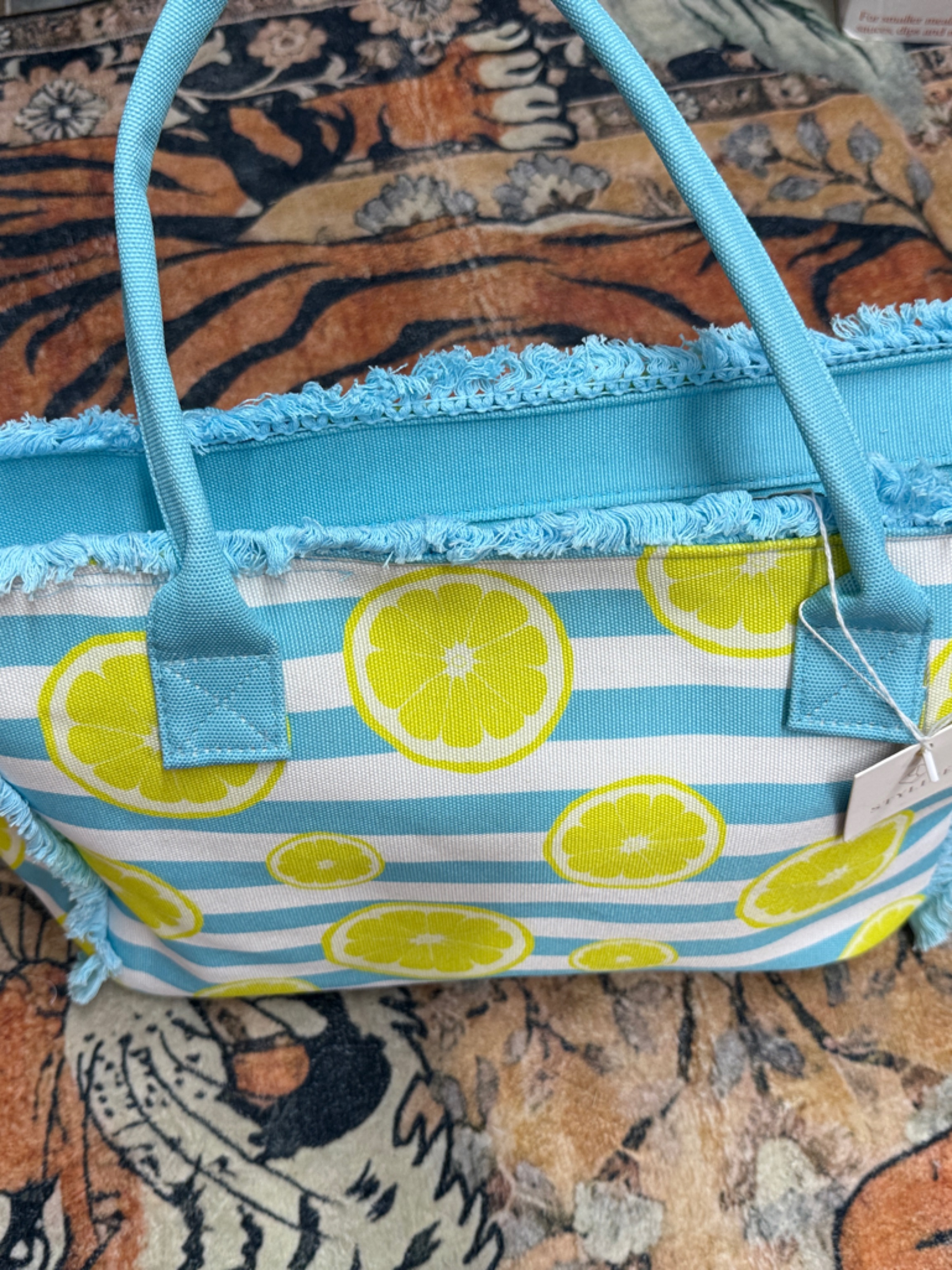 Aqua & Lemon Citrus Stripe Travel Tote